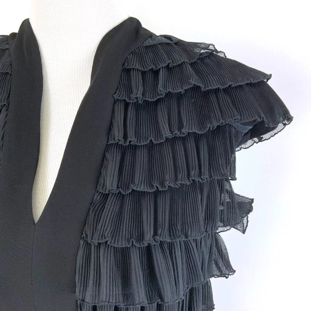 Vintage Badgley Mischka Black Tiered Ruffle Cocktail Party Dress Size 6 - Picture 7 of 16